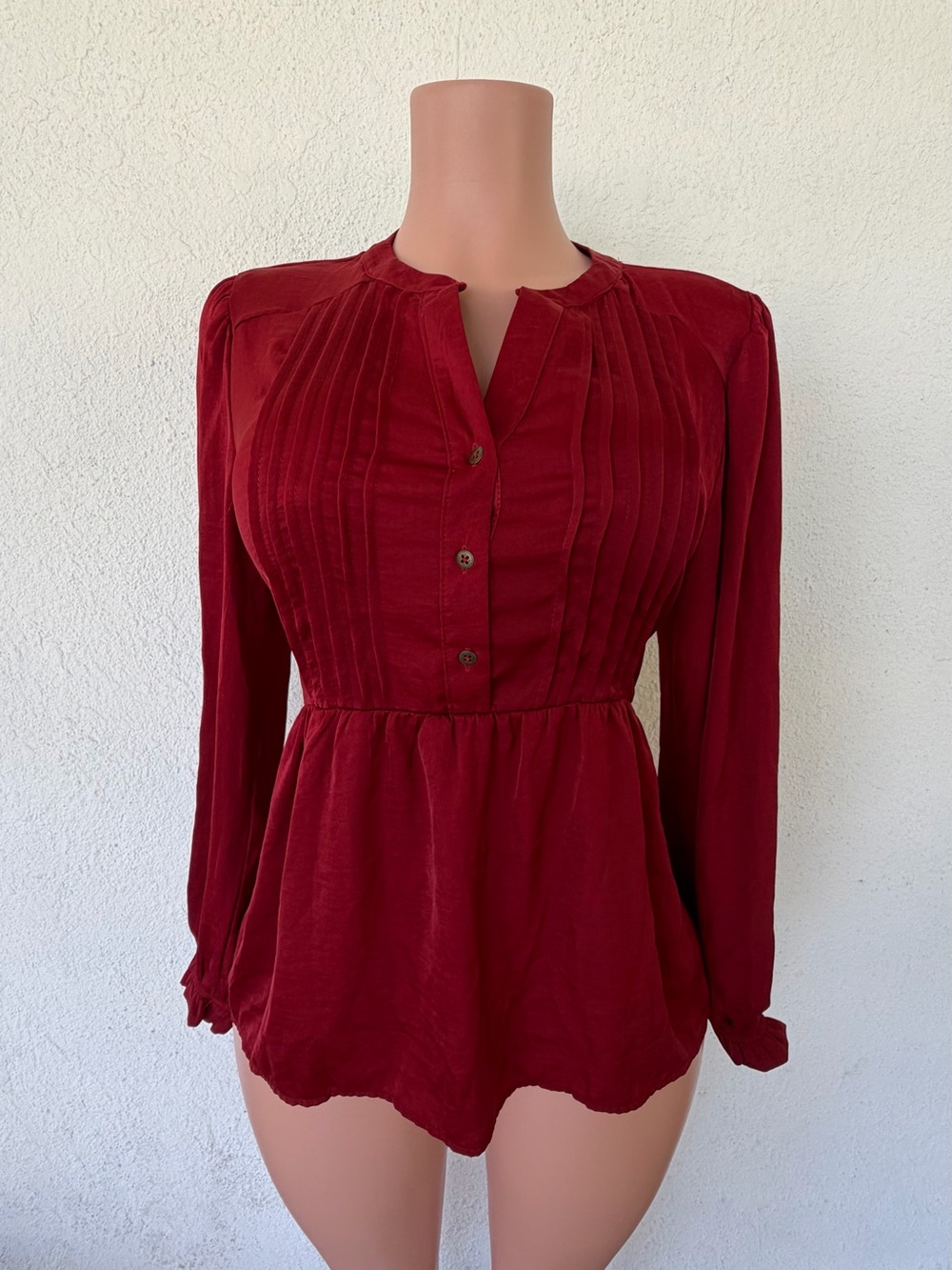 Knox Rose Burgundy Pleated Peplum Blouse